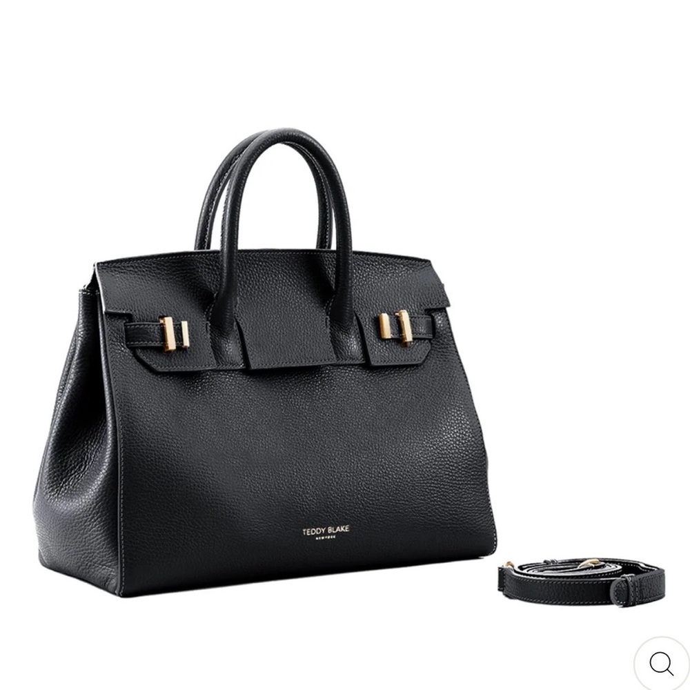 Teddy Blake Black Leather Satchel with Gold Hardware